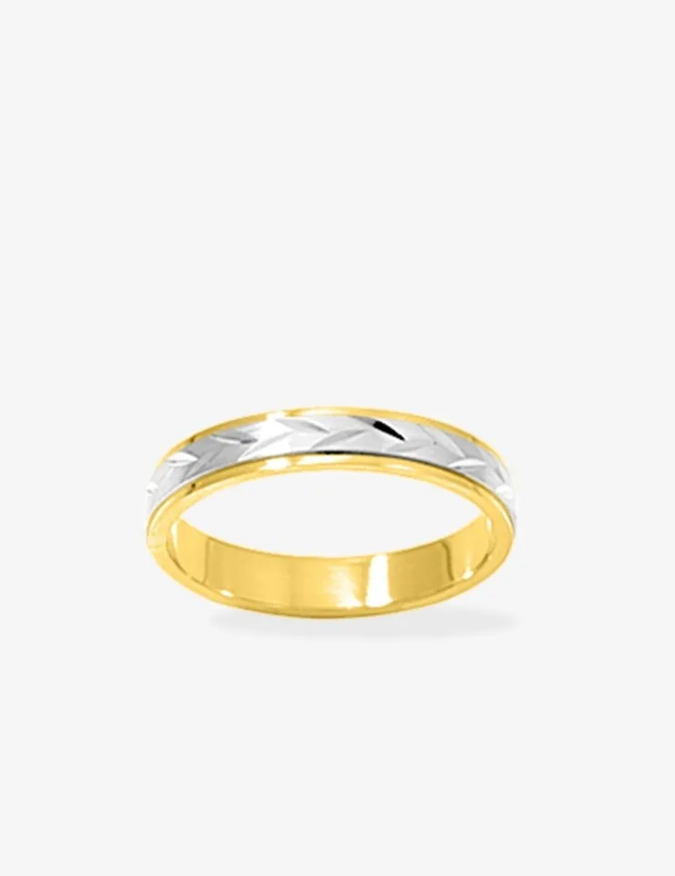 Alliance bicolore ciselée or 375‰ 4 mm - Mariage
