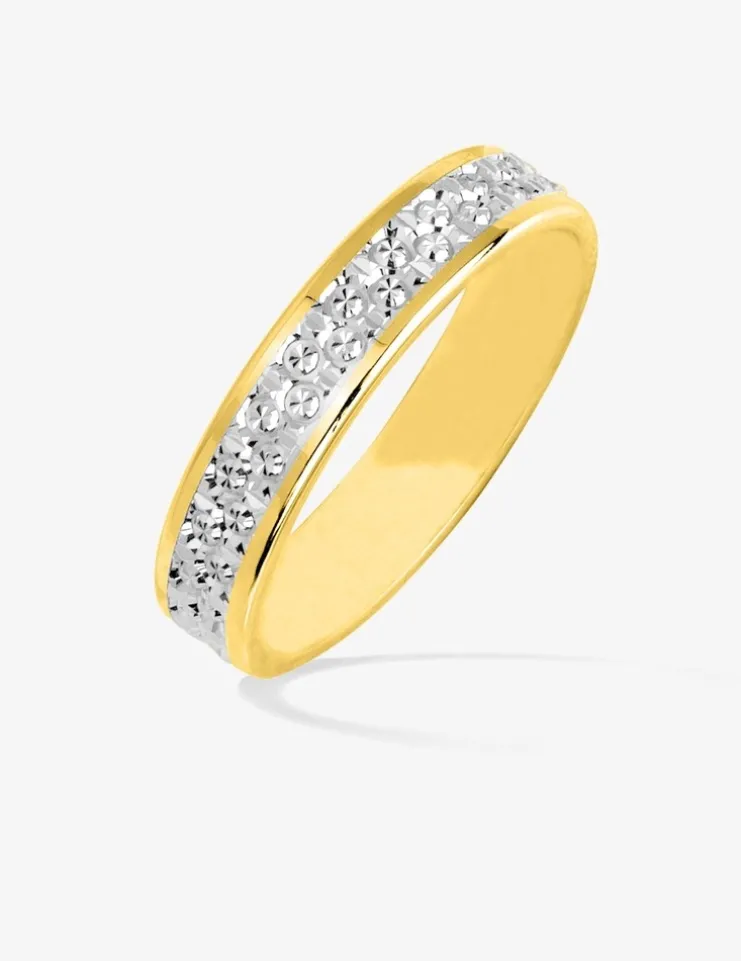 Alliance bicolore effet empierré or 375‰ jaune et blanc 4 mm - Mariage