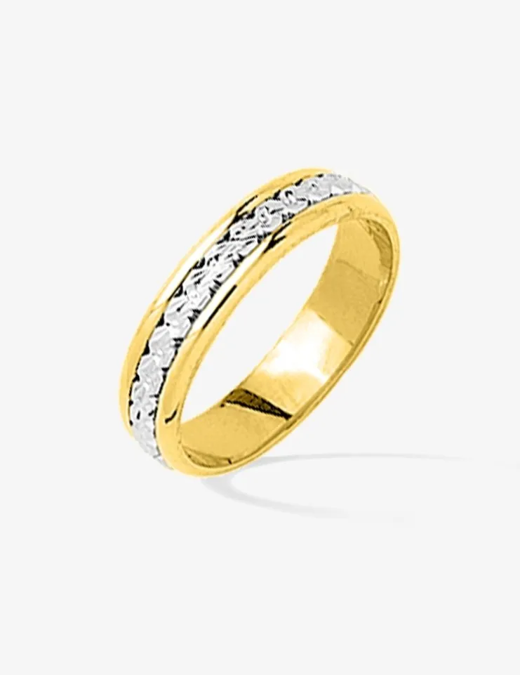 Alliance bicolore motifs triangulaires or 750‰ 4,5 mm - Mariage