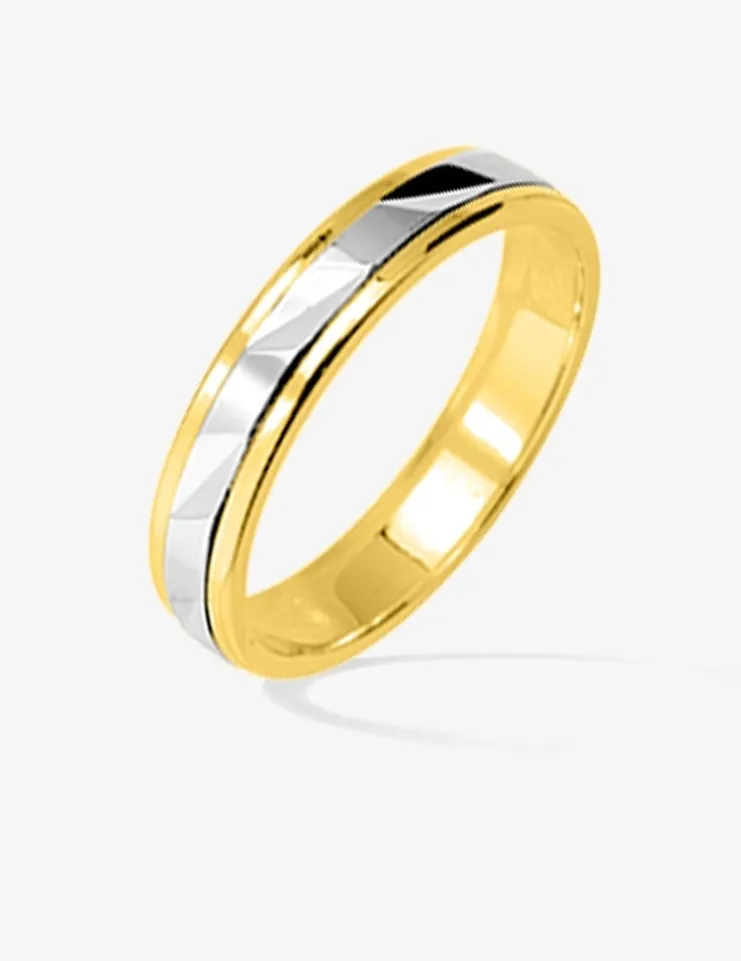 Alliance bicolore motifs géométriques or 375‰ - Mariage