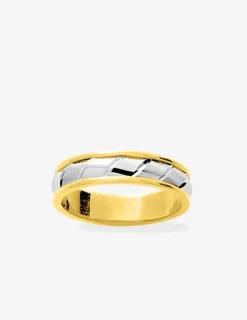 Alliance ciselée en or blanc et jaune 750 ‰ 5 mm - Mariage