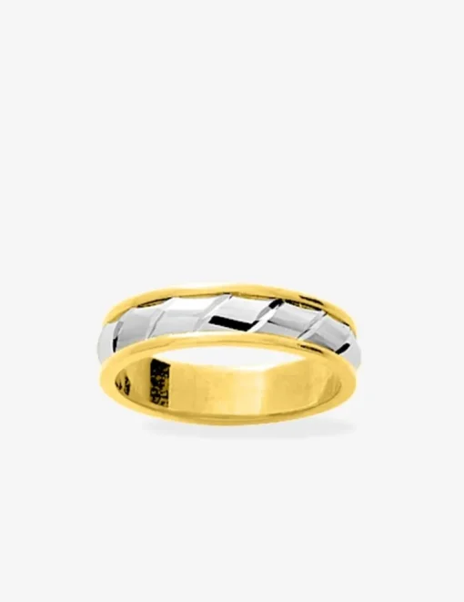 Alliance ciselée en or blanc et jaune 750 ‰ 5 mm - Mariage