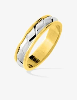 Alliance ciselée en or blanc et jaune 750 ‰ 5 mm - Mariage
