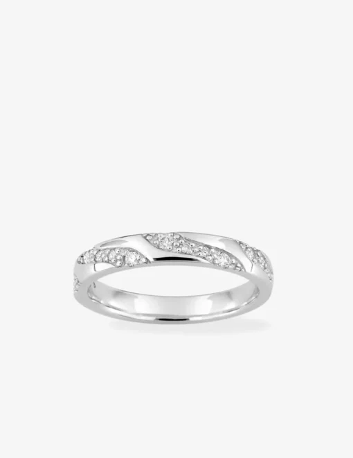 Alliance contemporaine en or blanc 750 ‰, 14 diamants 0,18 ct SO OR
