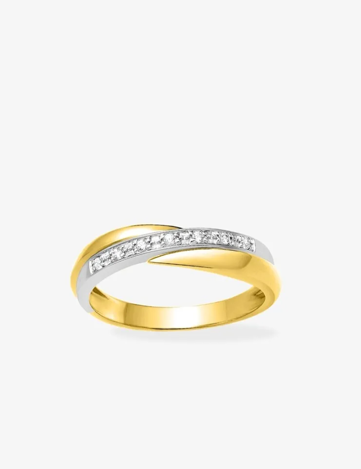 Alliance croisée en or bicolore 750 ‰, diamants 0,06 ct - Mariage