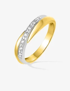 Alliance croisée en or bicolore 750 ‰, diamants 0,06 ct - Mariage