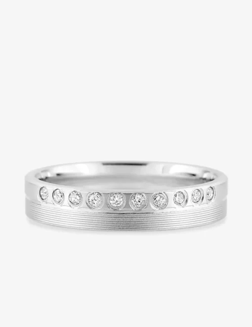 Alliance demi-tour fantaisie en or blanc 750 ‰, diamants 0,10 ct - Mariage
