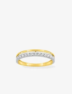 Alliance double serti griffes bicolore or 375 ‰ et oxydes de zirconium - Mariage