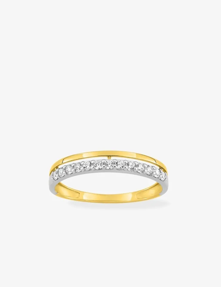 Alliance double serti griffes bicolore or 375 ‰ et oxydes de zirconium - Mariage