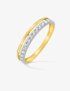 Alliance double serti griffes bicolore or 375 ‰ et oxydes de zirconium - Mariage