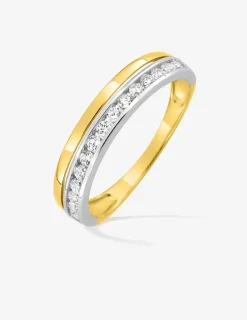 Alliance double serti rail bicolore or 375 ‰ et oxydes de zirconium - Mariage