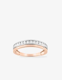 Alliance double serti rail bicolore or 375 ‰ et oxydes de zirconium - Mariage