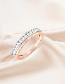 Alliance double serti rail bicolore or 375 ‰ et oxydes de zirconium - Mariage