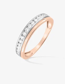 Alliance double serti rail bicolore or 375 ‰ et oxydes de zirconium - Mariage
