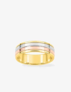 Alliance fantaisie 6 mm en or tricolore 750 ‰ - Mariage