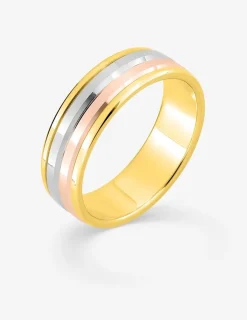 Alliance fantaisie 6 mm en or tricolore 750 ‰ - Mariage