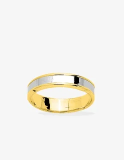 Alliance fantaisie en or jaune et blanc 750 ‰ 5 mm - Mariage