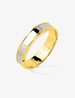 Alliance fantaisie en or jaune et blanc 750 ‰ 5 mm - Mariage