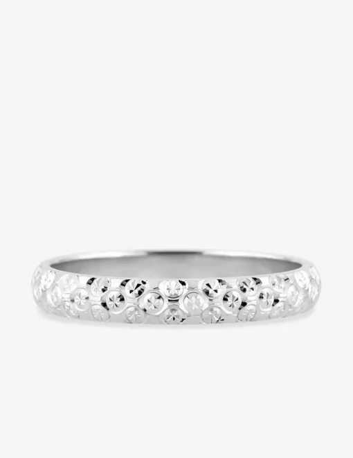 Alliance fantaisie en or blanc 750 ‰, motifs ciselés SO OR