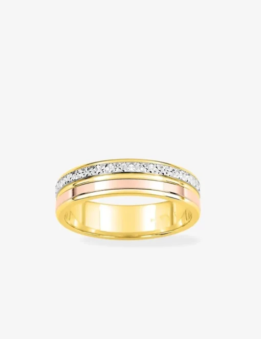 Alliance fantaisie en or tricolore 750 ‰ - Mariage