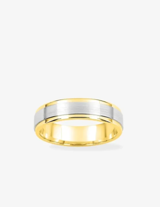 Alliance fantaisie or blanc et jaune 750 ‰ ruban 5 mm - Mariage