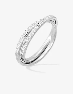 Alliance or 750 ‰ blanc deux anneaux ciselés - Mariage