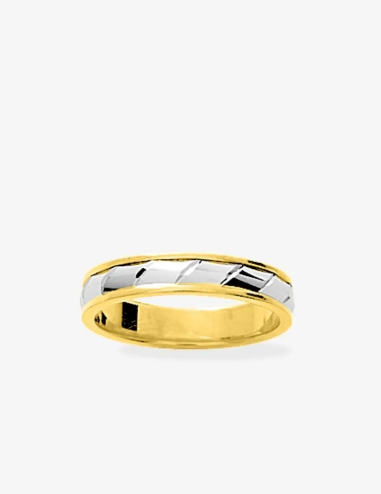 Alliance or 750 ‰ jaune et blanc ciselée 4 mm - Mariage