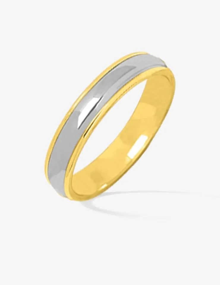Alliance or bicolore 750 ‰ diamantée convexe - Mariage