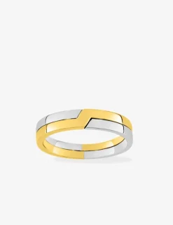 Alliance or bicolore 750 ‰ jaune et blanc tetris - Mariage