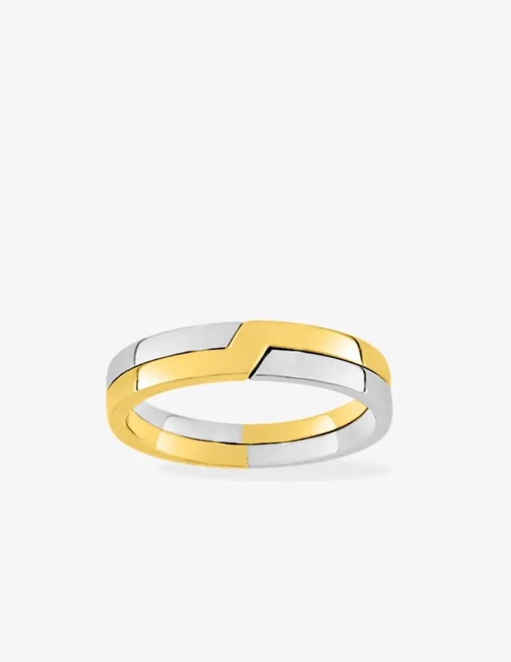 Alliance or bicolore 750 ‰ jaune et blanc tetris - Mariage