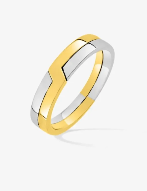 Alliance or bicolore 750 ‰ jaune et blanc tetris - Mariage