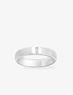 Alliance or blanc 750 ‰ avec 3 diamants - Mariage