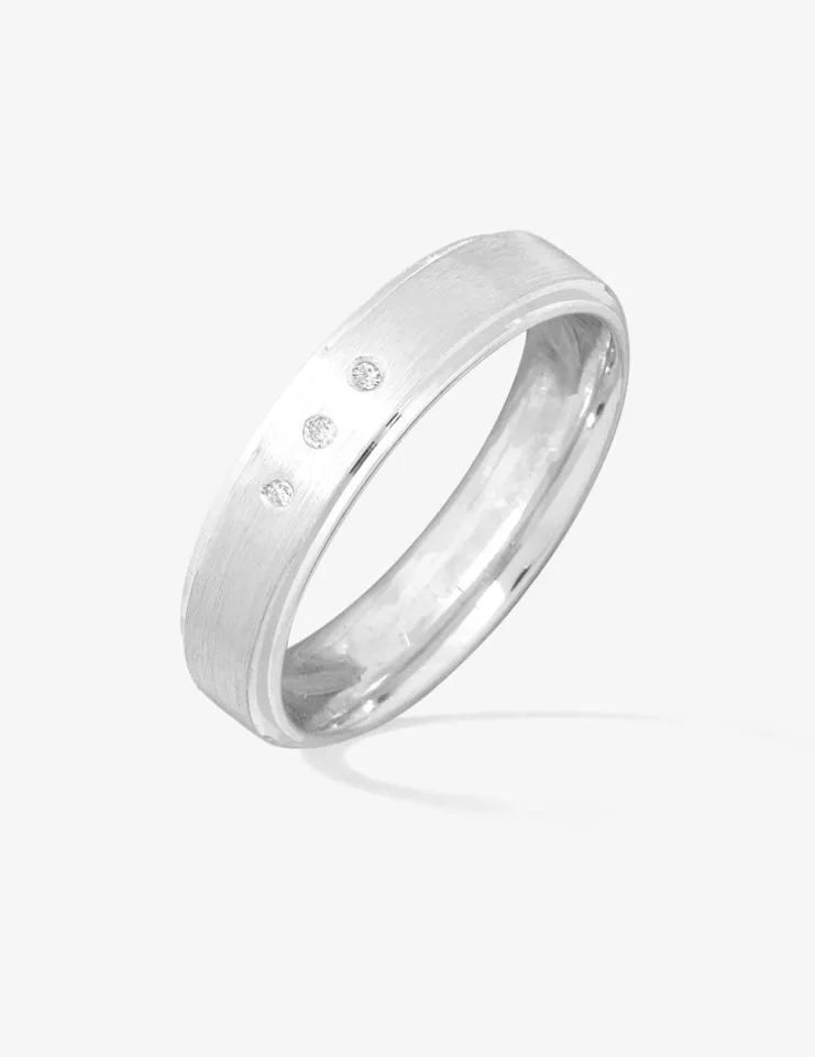 Alliance or blanc 750 ‰ et 3 diamants - Mariage