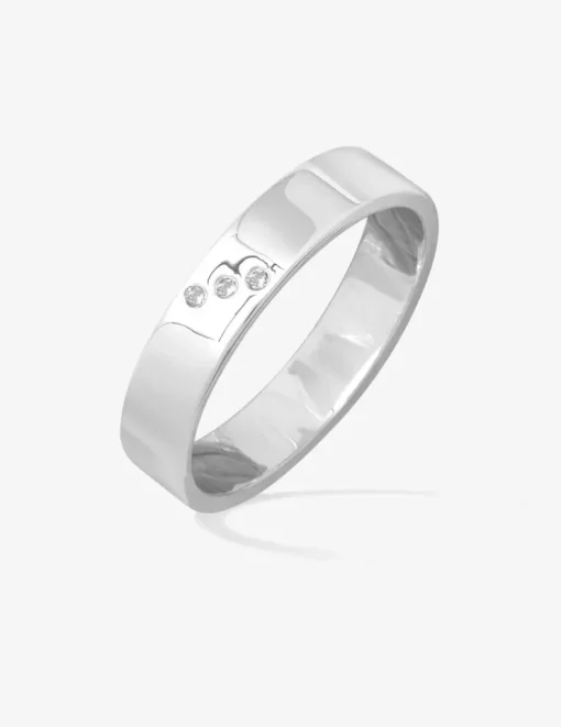 Alliance or blanc 750 ‰ et 3 diamants - Mariage