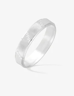 Alliance or blanc 750 ‰ texturée dessus - Mariage