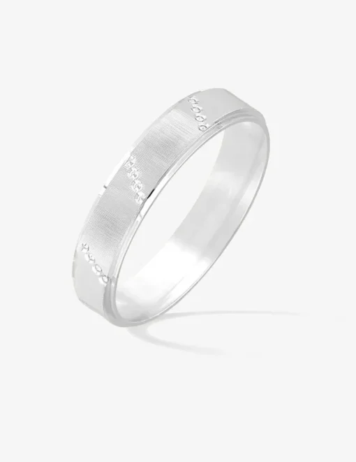 Alliance or blanc 750 ‰ texturée dessus - Mariage