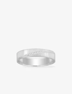 Alliance ruban 4 mm rainure diagonale perlée argent 925‰ rhodié - Mariage