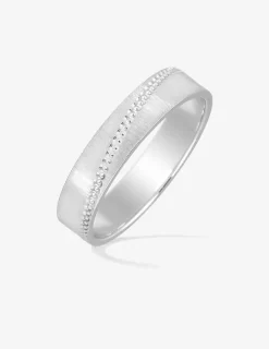 Alliance ruban 4 mm rainure diagonale perlée argent 925‰ rhodié - Mariage