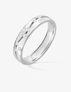 Alliance ruban en or blanc 750 ‰, 9 diamants 0,16 ct - Mariage