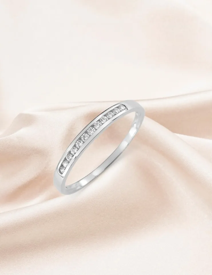 Alliance serti rail or blanc 375 ‰ et oxydes de zirconium, largeur 2,5 mm - Mariage