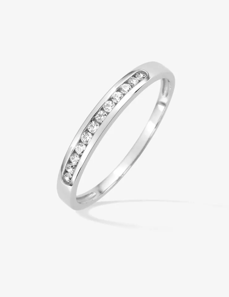 Alliance serti rail or blanc 375 ‰ et oxydes de zirconium, largeur 2,5 mm - Mariage