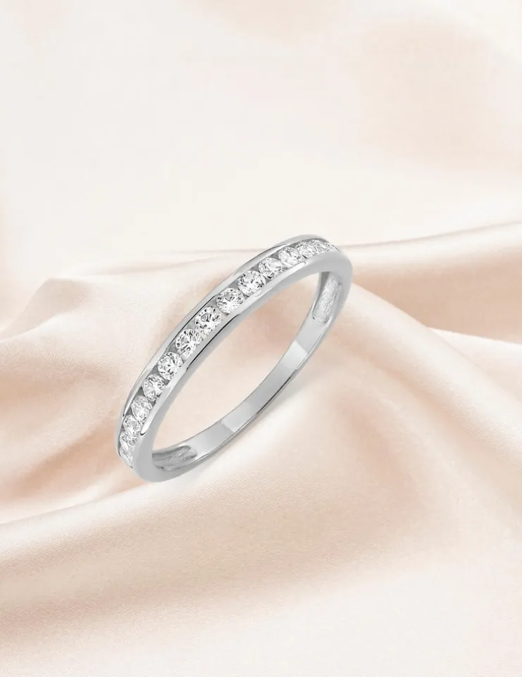 Alliance serti rail or blanc 375 ‰ et oxydes de zirconium, largeur 2,9 mm - Mariage