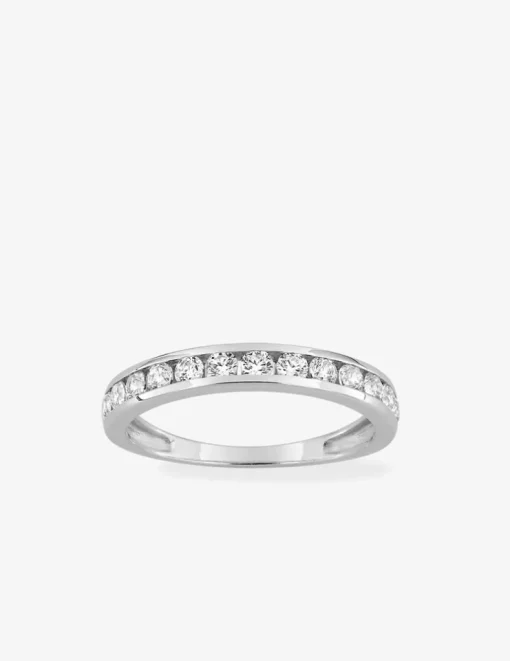 Alliance serti rail or blanc 375 ‰ et oxydes de zirconium, largeur 3 mm - Mariage