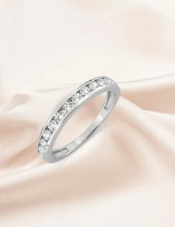 Alliance serti rail or blanc 375 ‰ et oxydes de zirconium, largeur 3 mm - Mariage