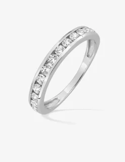 Alliance serti rail or blanc 375 ‰ et oxydes de zirconium, largeur 3 mm - Mariage