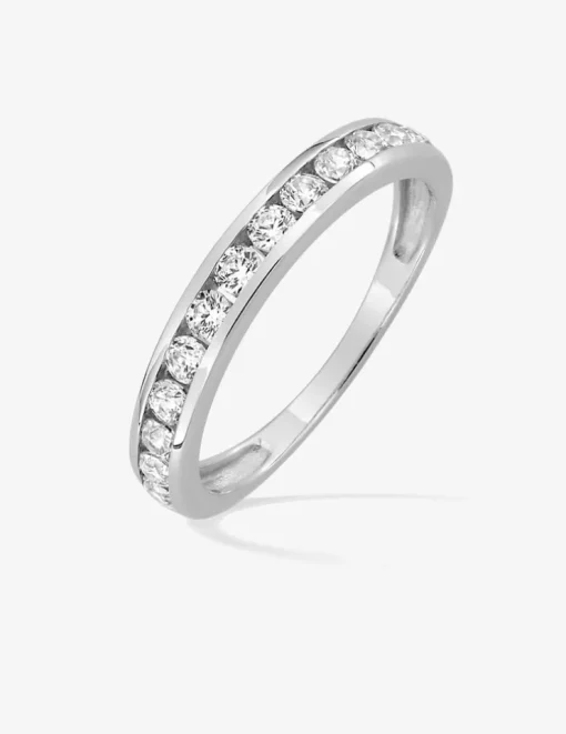 Alliance serti rail or blanc 375 ‰ et oxydes de zirconium, largeur 3 mm - Mariage