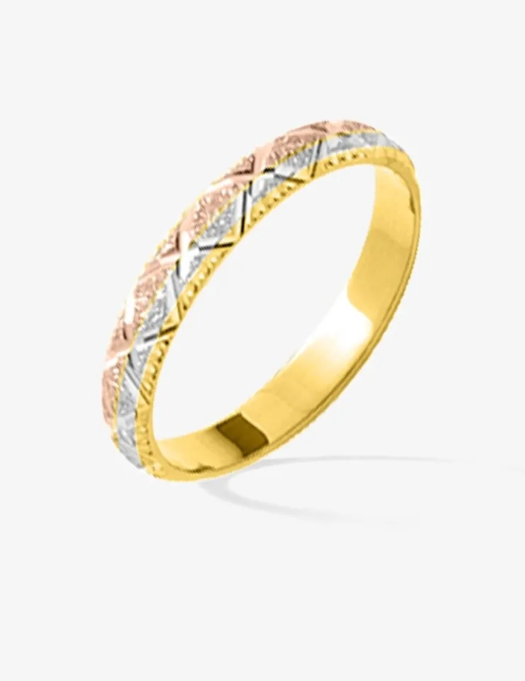 Alliance tricolore fantaisie losanges or 750‰ 3 mm SO OR