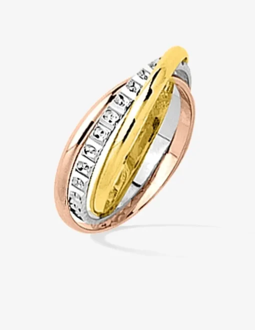 Alliance triple anneau fantaisie tricolore or 375‰ 2 mm - Mariage