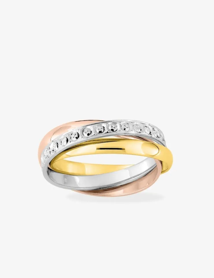 Alliance triple anneau fantaisie tricolore or 375‰ 2,5 mm - Mariage