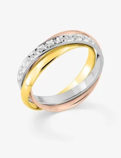 Alliance triple anneau fantaisie tricolore or 375‰ 2,5 mm - Mariage